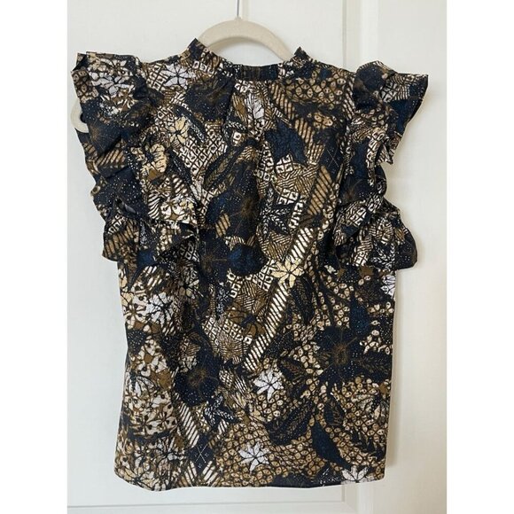 Ulla Johnson Elena Ruffled Printed Cotton Poplin Blouse Size 0 - Picture 3 of 7